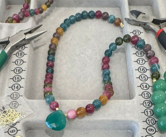 Collar piedra jade turmalina y calcedonia facetada 45 cm