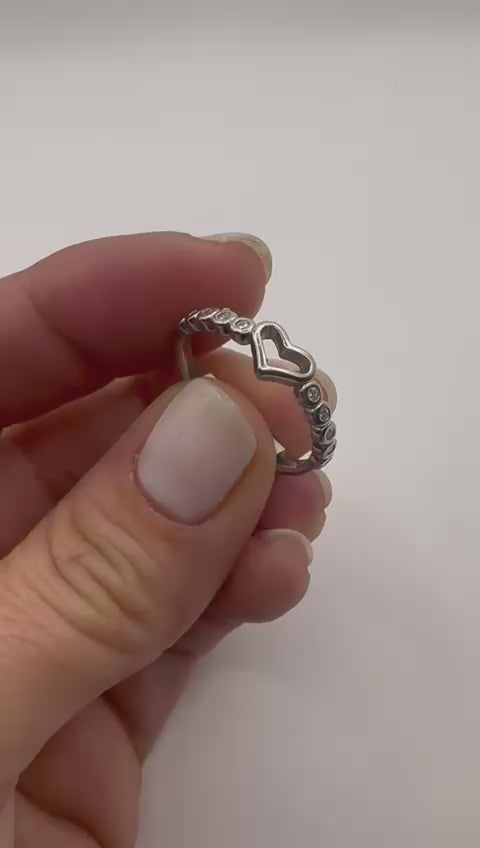 Anillo Plata 925 cintillo circon y corazon
